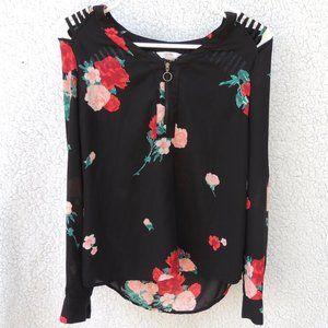 Candies Black Blouse Red White and Green Flower Decal cutout